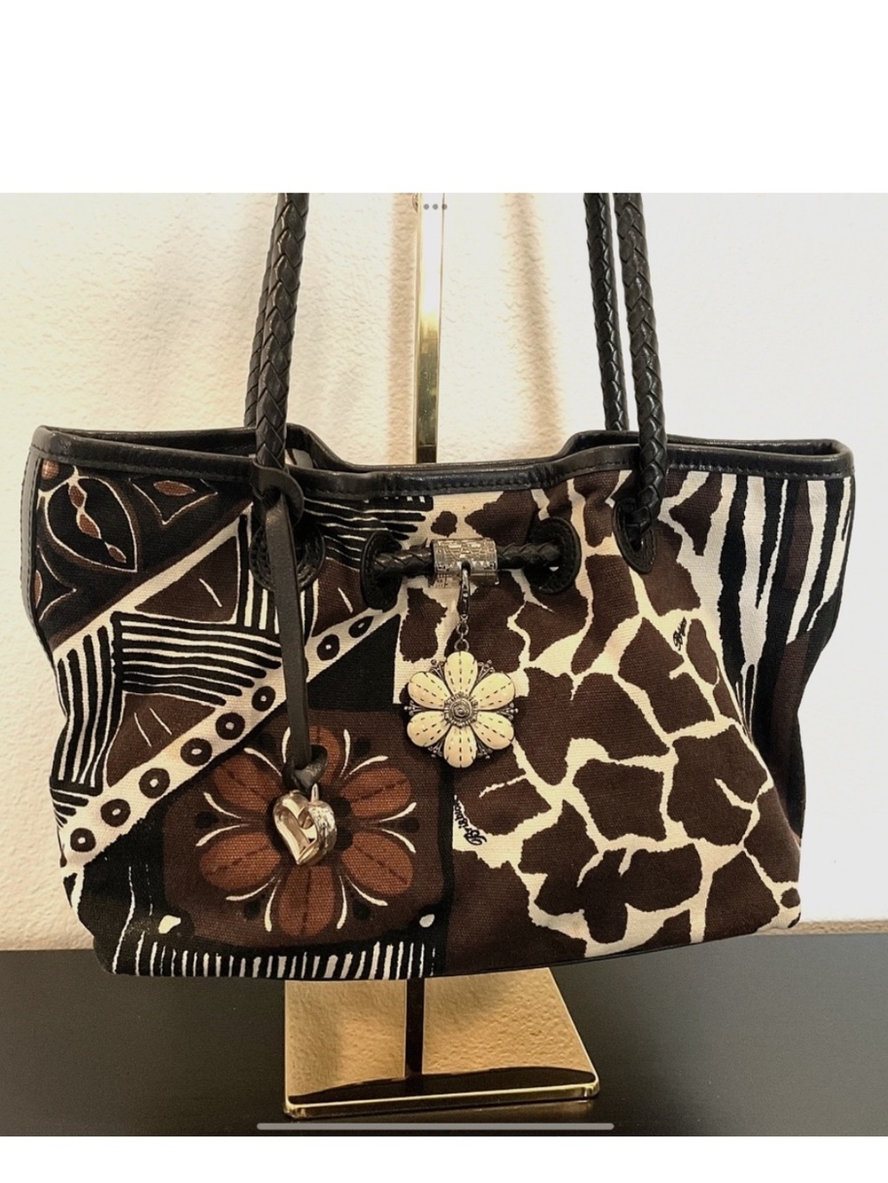 BRIGHTON Animal Print Brown Black Braided Straps